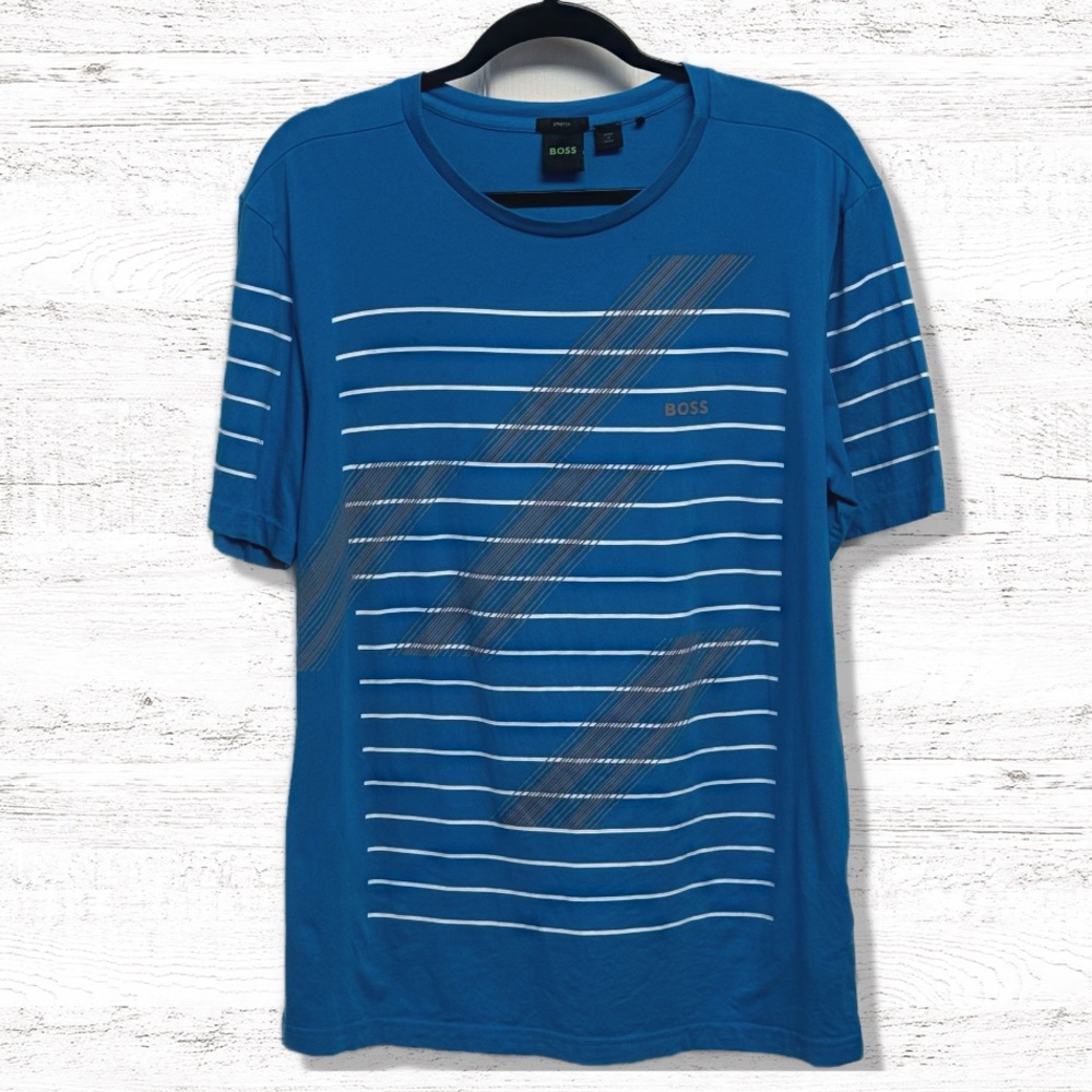 Hugo Boss Men’s Blue Graphic Stretch T Shirt Size Large